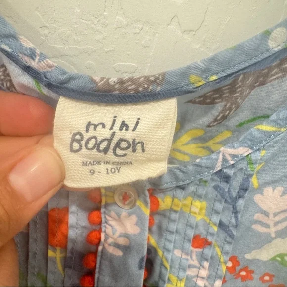Mini Boden Romper Size 9-10Y  Blue Sleeveless Garden Print Mouse Bunny Flower - Picture 5 of 7